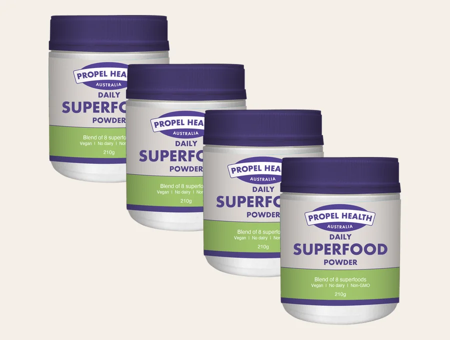 Daily Superfood Powder Australia: four 210 g jars from Propel Health